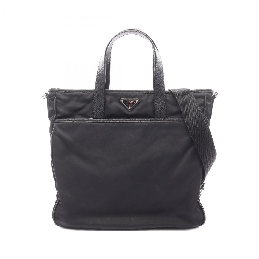 Prada handbag black accented signature Saffiano leather